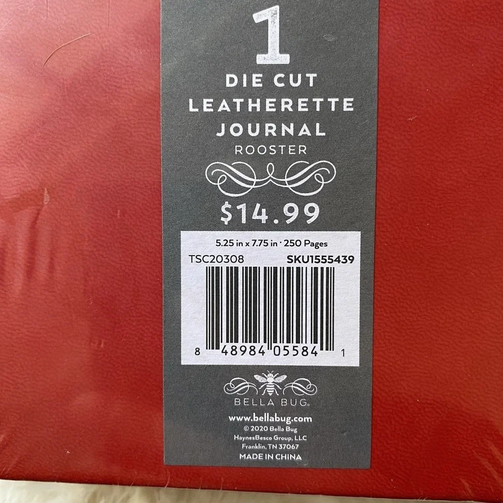 Bella Bug Die Cut Leatherette Journal Rooster‎ Red Leather 250 Pages NEW
